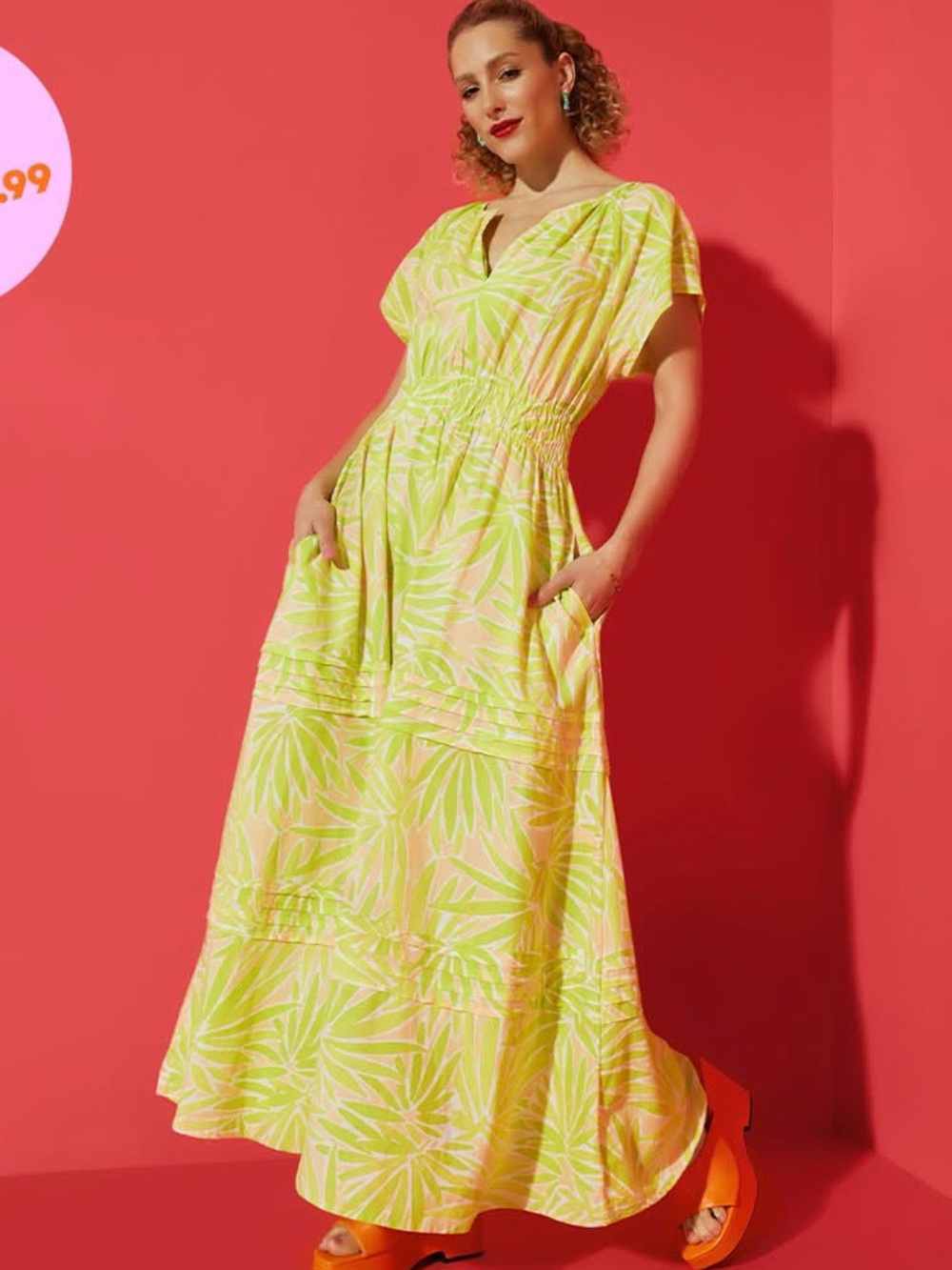 Sigrid Olsen NWOT❗️Linen Blend Bright Green Leaf-Print Women’s Dress